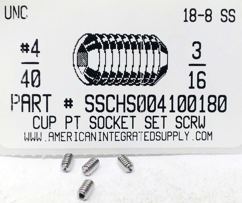 #4-40X3/16 SOCKET SET SCREW CUP POINT 18-8 STAINLESS STEEL