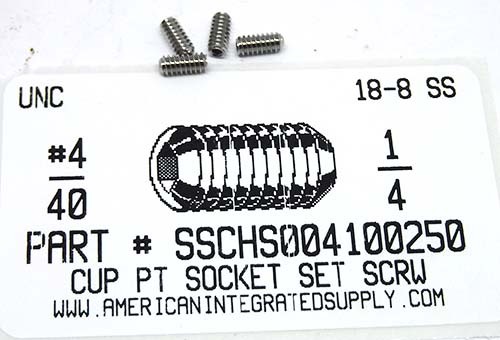 #4-40X1/4 SOCKET SET SCREW CUP POINT 18-8 STAINLESS STEEL