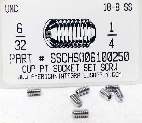 #6-32X1/4 SOCKET SET SCREW CUP POINT 18-8 STAINLESS STEEL