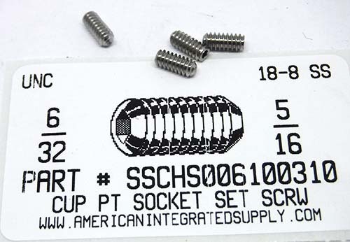 #6-32X5/16 SOCKET SET SCREW CUP POINT 18-8 STAINLESS STEEL