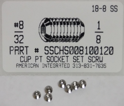 #8-32X1/8 SOCKET SET SCREW CUP POINT 18-8 STAINLESS STEEL