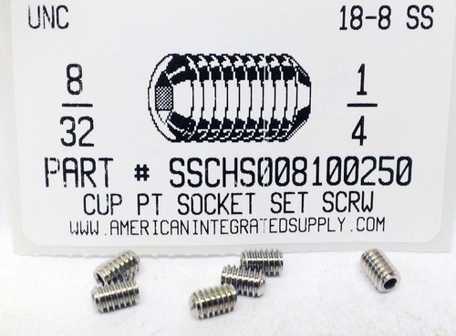 #8-32X1/4 SOCKET SET SCREW CUP POINT 18-8 STAINLESS STEEL