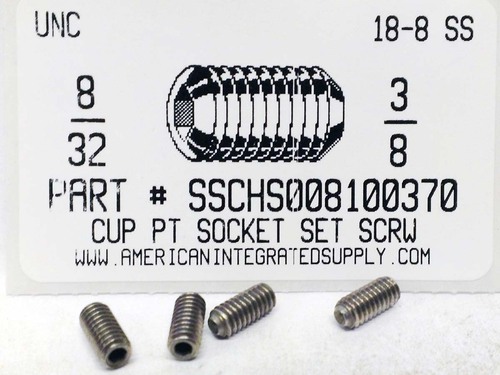 #8-32X3/8 SOCKET SET SCREW CUP POINT 18-8 STAINLESS STEEL