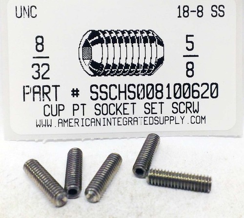 #8-32X5/8 SOCKET SET SCREW CUP POINT 18-8 STAINLESS STEEL