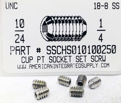 #10-24X1/4 SOCKET SET SCREW CUP POINT 18-8 STAINLESS STEEL