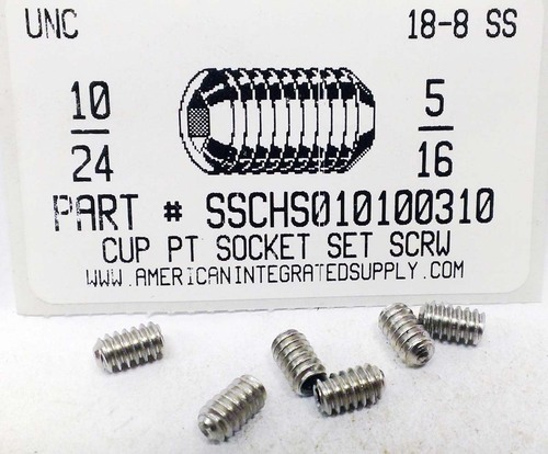 #10-24X5/16 SOCKET SET SCREW CUP POINT 18-8 STAINLESS STEEL