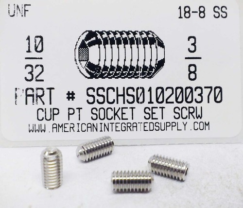 #10-32X3/8 SOCKET SET SCREW CUP POINT 18-8 STAINLESS STEEL