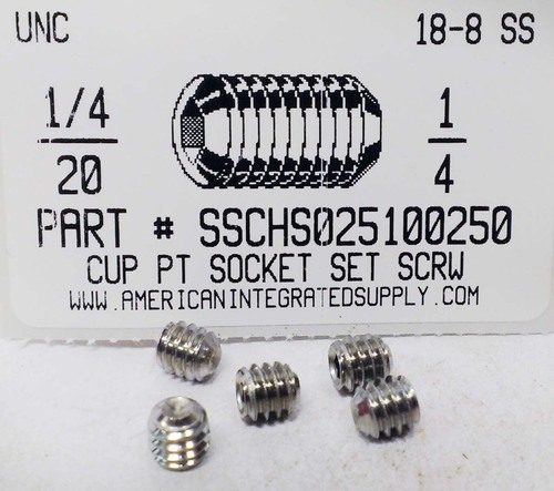 1/4-20X1/4 SOCKET SET SCREW CUP POINT 18-8 STAINLESS STEEL