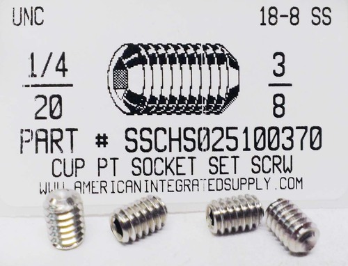 1/4-20X3/8 SOCKET SET SCREW CUP POINT 18-8 STAINLESS STEEL