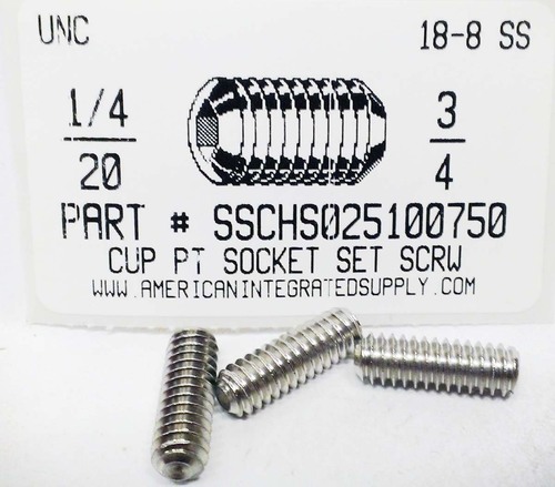 1/4-20X3/4 SOCKET SET SCREW CUP POINT 18-8 STAINLESS STEEL