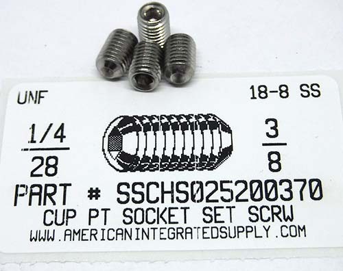 1/4-28X3/8 SOCKET SET SCREW CUP POINT 18-8 STAINLESS STEEL