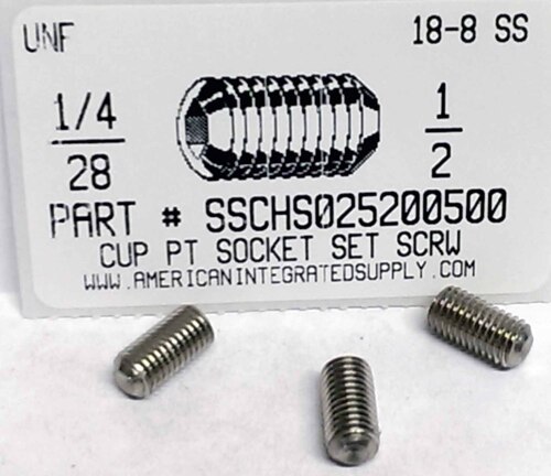 1/4-28X1/2 SOCKET SET SCREW CUP POINT 18-8 STAINLESS STEEL