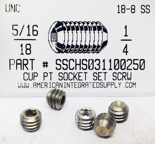 5/16-18X1/4 SOCKET SET SCREW CUP POINT 18-8 STAINLESS STEEL