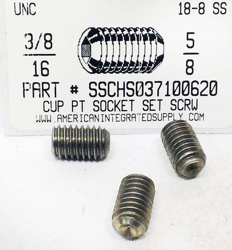 3/8-16X5/8 SOCKET SET SCREW CUP POINT 18-8 STAINLESS STEEL