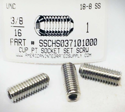 3/8-16X1 SOCKET SET SCREW CUP POINT 18-8 STAINLESS STEEL