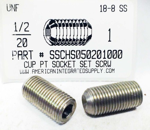 1/2-20X1 SOCKET SET SCREW CUP POINT 18-8 STAINLESS STEEL