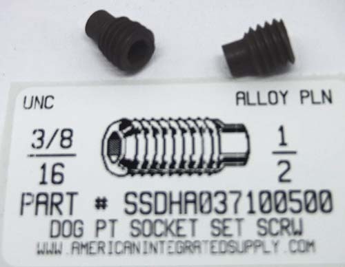 3/8-16X1/2 SOCKET SET SCREW FULL DOG POINT ALLOY STEEL PLAIN