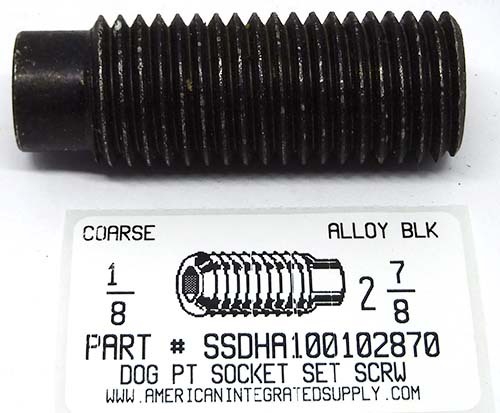 1"-8X2-7/8 SOCKET SET SCREW FULL DOG POINT CASE HARDENED STEEL PLAIN