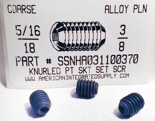 5/16-18X3/8 SOCKET SET SCREW KNURLED POINT ALLOY STEEL PLAIN