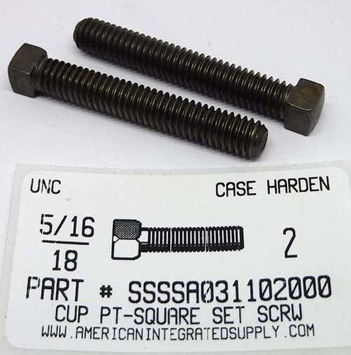 5/16-18X2 SQUARE HEAD SET SCREW CUP POINT CASE HARDENED STEEL PLAIN