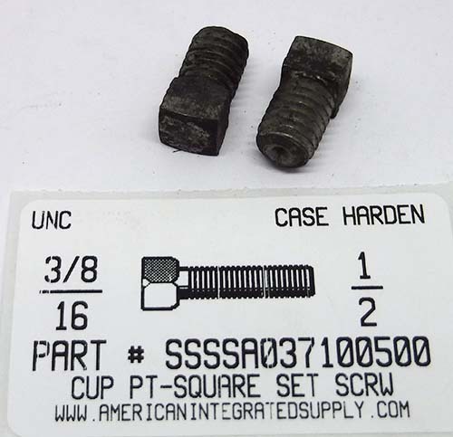 3/8-16X1/2 SQUARE HEAD SET SCREW CUP POINT CASE HARDENED STEEL PLAIN