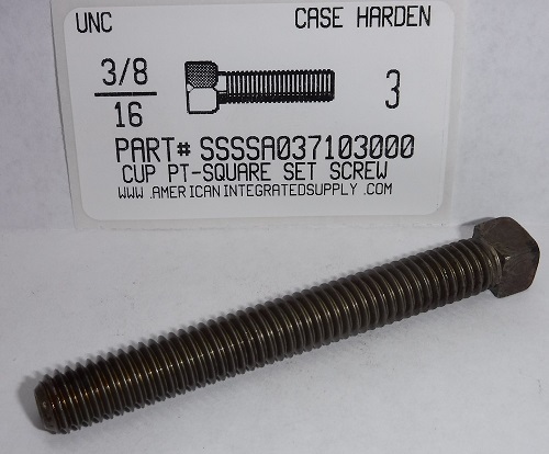 3/8-16X3 SQUARE HEAD SET SCREW CUP POINT CASE HARDENED STEEL PLAIN