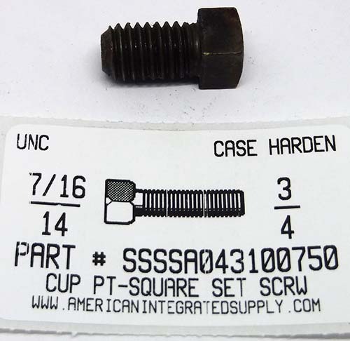 7/16-14X3/4 SQUARE HEAD SET SCREW CUP POINT CASE HARDENED STEEL PLAIN