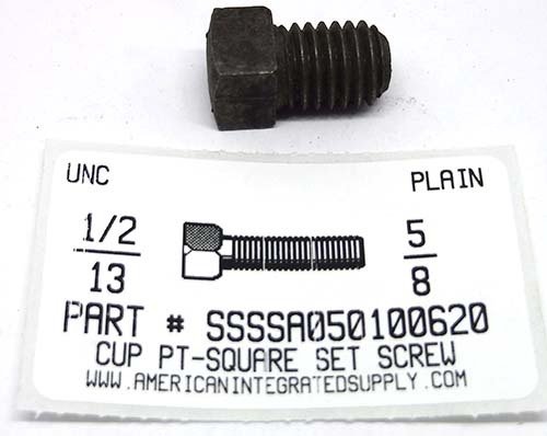 1/2-13X5/8 SQUARE HEAD SET SCREW CUP POINT CASE HARDENED STEEL PLAIN