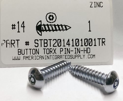 #14X1 BUTTON HEAD PIN-IN-6 LOBE T27 DRIVE TAPPING SCREW STEEL ZINC