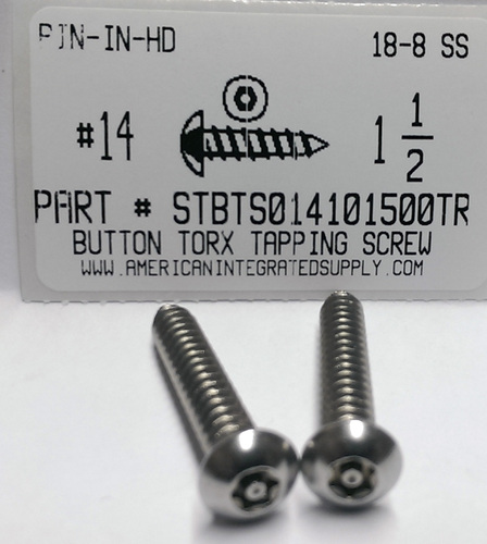 #14X1-1/2 BUTTON HEAD PIN-IN-6 LOBE T27 DRIVE TAPPING SCREW A 18-8 STAINLESS STEEL