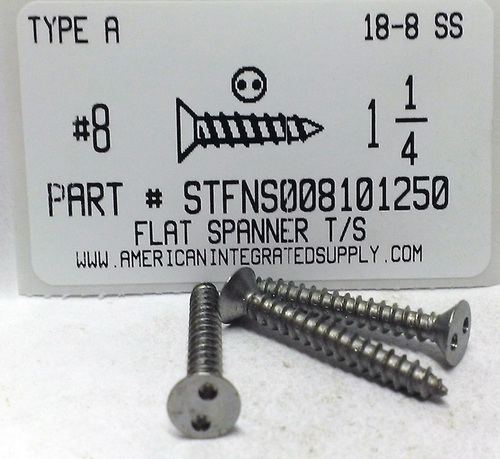 #8X1-1/4 FLAT HEAD SPANNER DRIVE TAPPING SCREW A 18-8 STAINLESS STEEL