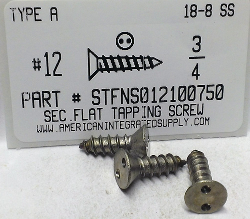 #12X3/4 FLAT HEAD SPANNER DRIVE TAPPING SCREW A 18-8 STAINLESS STEEL