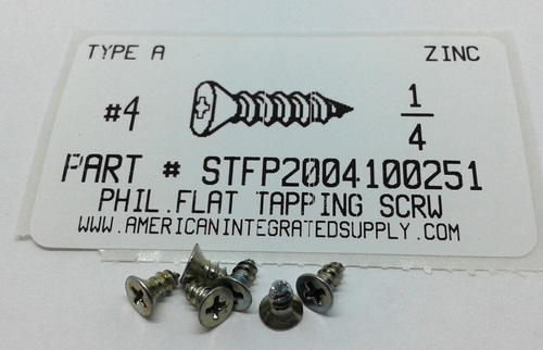 #4X1/4 UNDERCUT FLAT HEAD PHILLIPS TAPPING SCREW AB STEEL ZINC PLATED