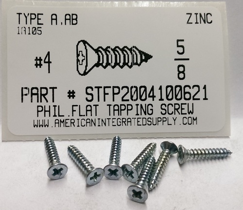 #4X5/8 FLAT HEAD PHILLIPS TAPPING SCREW A,AB STEEL ZINC PLATED