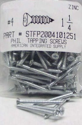 #4X1-1/4 FLAT HEAD PHILLIPS TAPPING SCREW A,AB STEEL ZINC PLATED