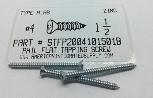 #4X1-1/2 FLAT HEAD PHILLIPS TAPPING SCREW A,AB STEEL ZINC PLATED