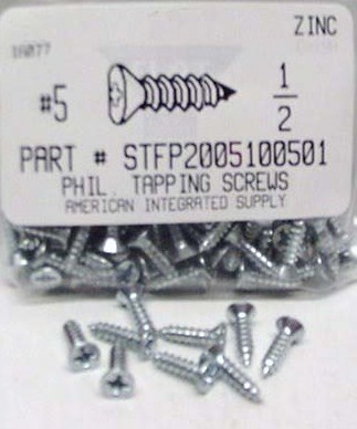 #5X1/2 FLAT HEAD PHILLIPS TAPPING SCREW AB STEEL ZINC PLATED