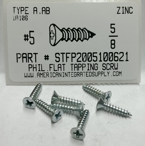 #5X5/8 FLAT HEAD PHILLIPS TAPPING SCREW AB STEEL ZINC PLATED