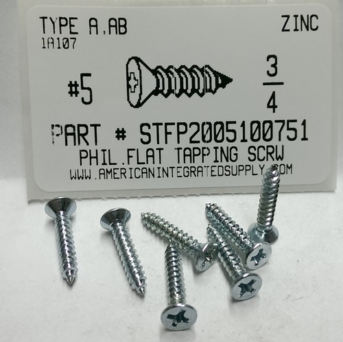 #5X3/4 FLAT HEAD PHILLIPS TAPPING SCREW A,AB STEEL ZINC PLATED