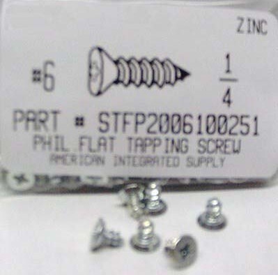 #6X1/4 FLAT HEAD PHILLIPS UNDERCUT TAPPING SCREW AB STEEL ZINC PLATED