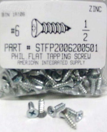 #6X1/2 FLAT HEAD PHILLIPS TAPPING SCREW A STEEL ZINC PLATED