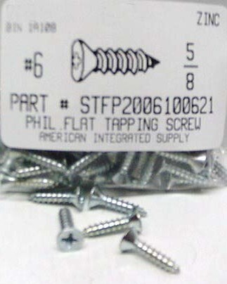 #6X5/8 FLAT HEAD PHILLIPS TAPPING SCREW A STEEL ZINC PLATED