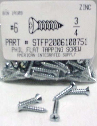 #6X3/4 FLAT HEAD PHILLIPS TAPPING SCREW A STEEL ZINC PLATED