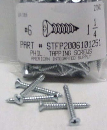 #6X1-1/4 FLAT HEAD PHILLIPS TAPPING SCREW A STEEL ZINC PLATED