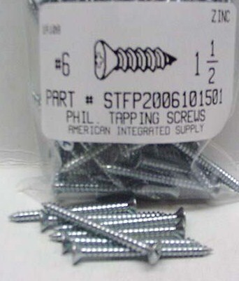 #6X1-1/2 FLAT HEAD PHILLIPS TAPPING SCREW A STEEL ZINC PLATED