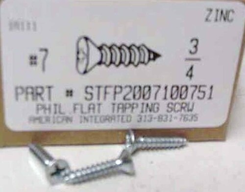 #7X3/4 FLAT HEAD PHILLIPS TAPPING SCREW A,AB STEEL ZINC PLATED