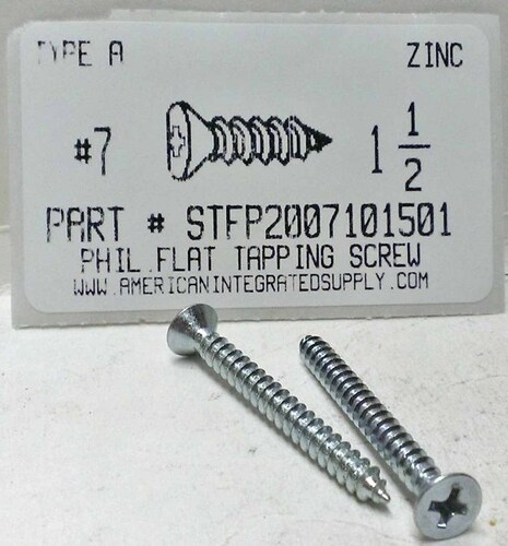 #7X1-1/2 FLAT HEAD PHILLIPS TAPPING SCREW A STEEL ZINC PLATED