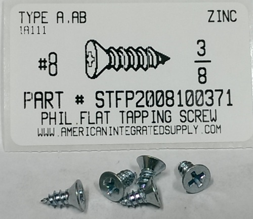 #8X3/8 FLAT HEAD PHILLIPS TAPPING SCREW AB STEEL ZINC PLATED