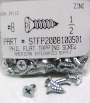 #8X1/2 FLAT HEAD PHILLIPS TAPPING SCREW A STEEL ZINC PLATED