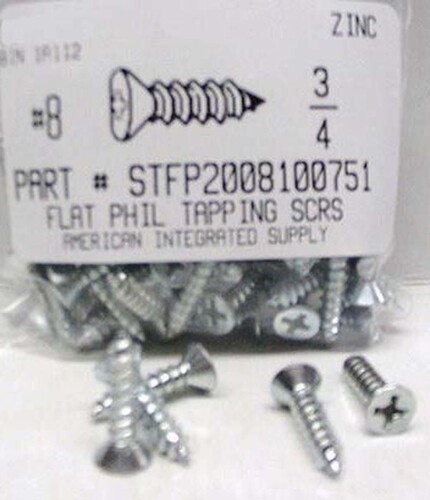 #8X3/4 FLAT HEAD PHILLIPS TAPPING SCREW A STEEL ZINC PLATED